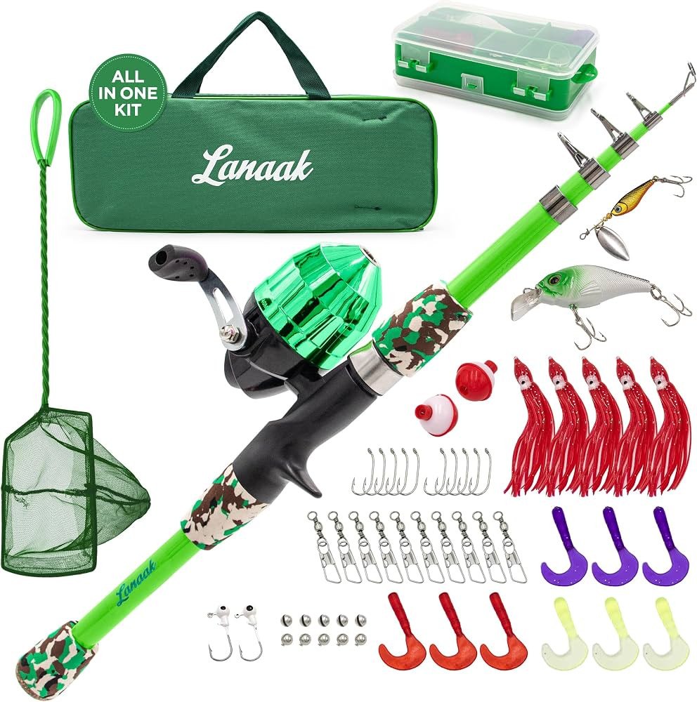 Kids Fishing Pole and Tackle Box - with Net, Travel Bag, Reel and Beginner’s Guide - Rod and Re... | Amazon (US)