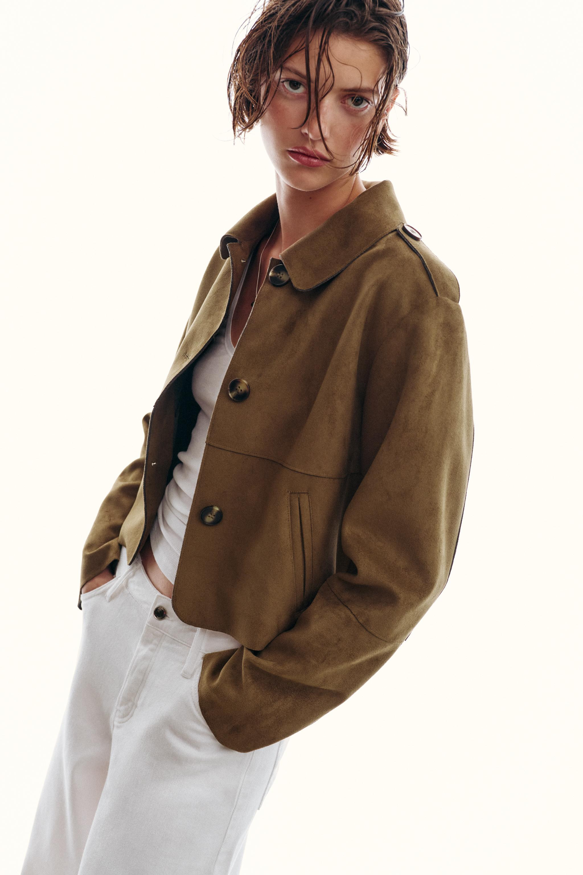 CROPPED FAUX SUEDE JACKET | Zara US