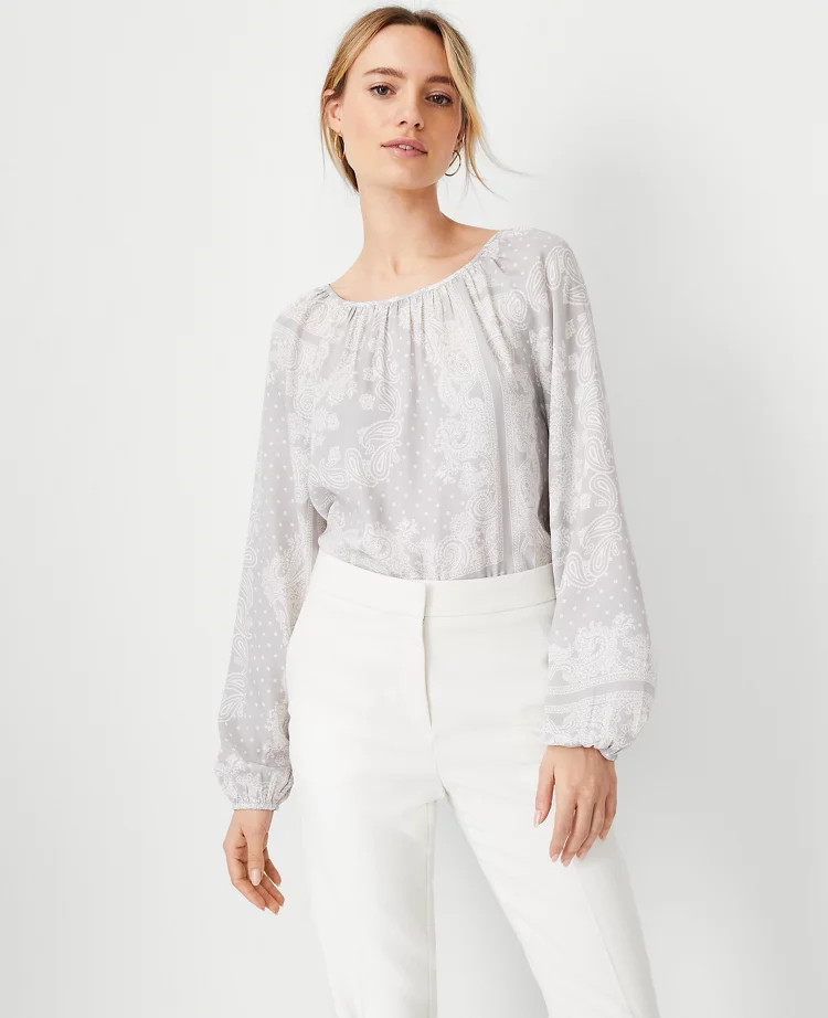 Paisley Shirred Boatneck Blouse | Ann Taylor (US)