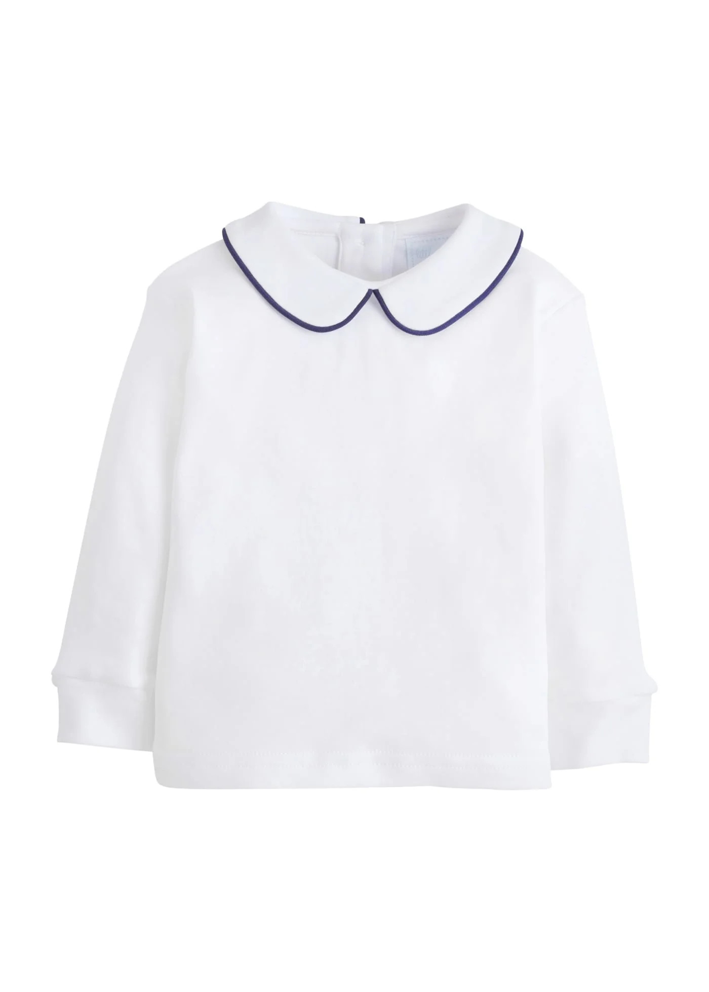 Little English | Boy & Girl Navy Trimmed Peter Pan Collared Shirt | Little English