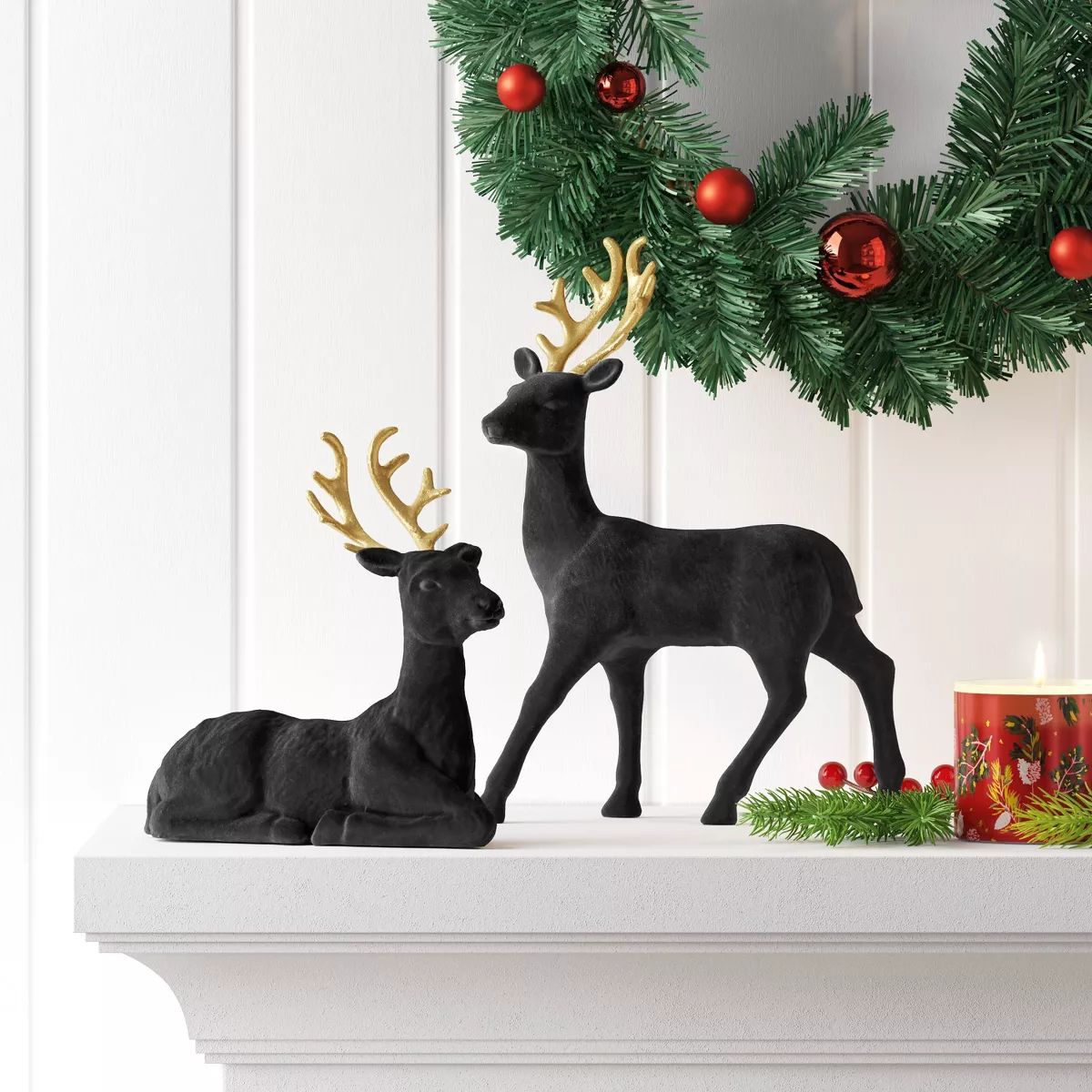 Flocked Sitting Deer Animal Christmas Figurine - Wondershop™ Black/Gold | Target