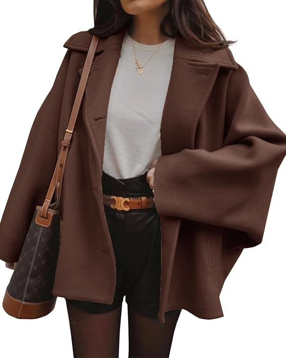 Tankaneo Womens Pea Coats Notch Lapel Single Breasted Oversized Jackets | Amazon (US)