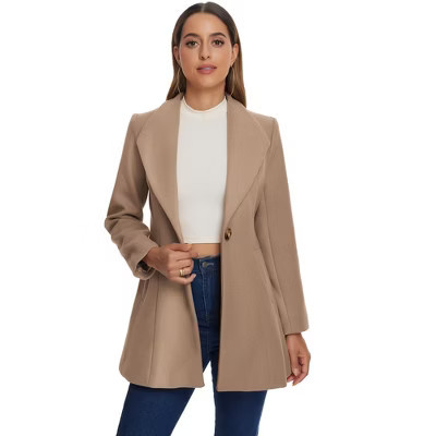 INSPIRE CHIC Women's Winter Notch Lapel Collar Buttoned Business Mid-Long Trench Coats Small Dark Beige | Target