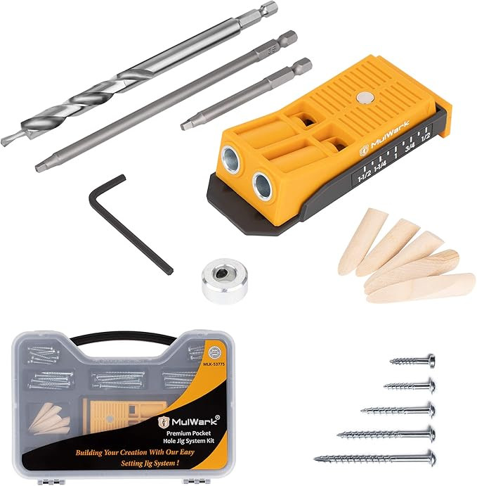 MulWark Premium Pocket Hole Jig System Kit - Including Two Holes Jig, Square Driver Bit, Hex Wren... | Amazon (US)