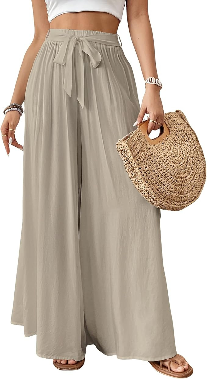 Bsubseach Wide Leg Pants Woman Flowy Floral Palazzo Pants for Women High Waisted Summer Casual Tr... | Amazon (US)