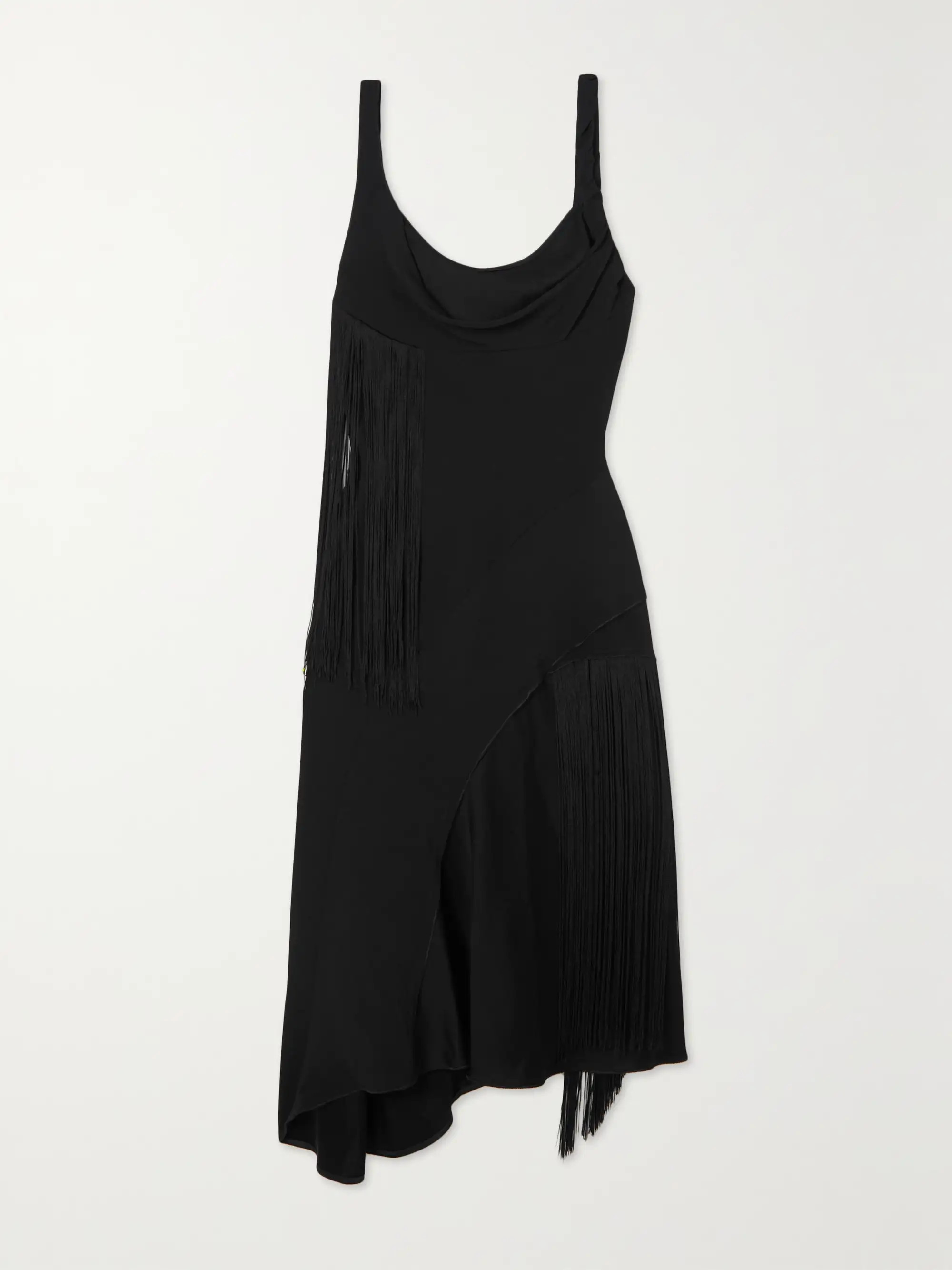 Asymmetric fringed satin-crepe midi dress | NET-A-PORTER (US)