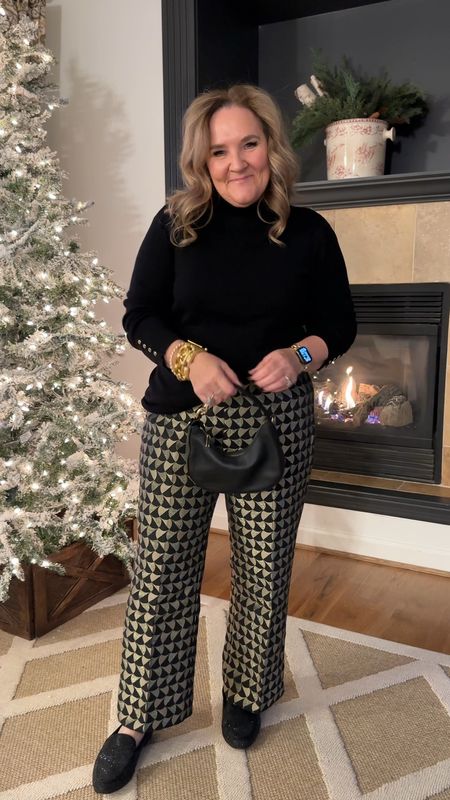 Holiday casual. Pants size up I’m in a 14. Turtleneck size 2.0. It’s a relaxed fit. 
And my loafers are sparkly. Oh my goodness I love this outfit. 

Ann Taylor Chicos Christmas outfit holiday party outfit 

#LTKHoliday #LTKfindsunder100 #LTKover40