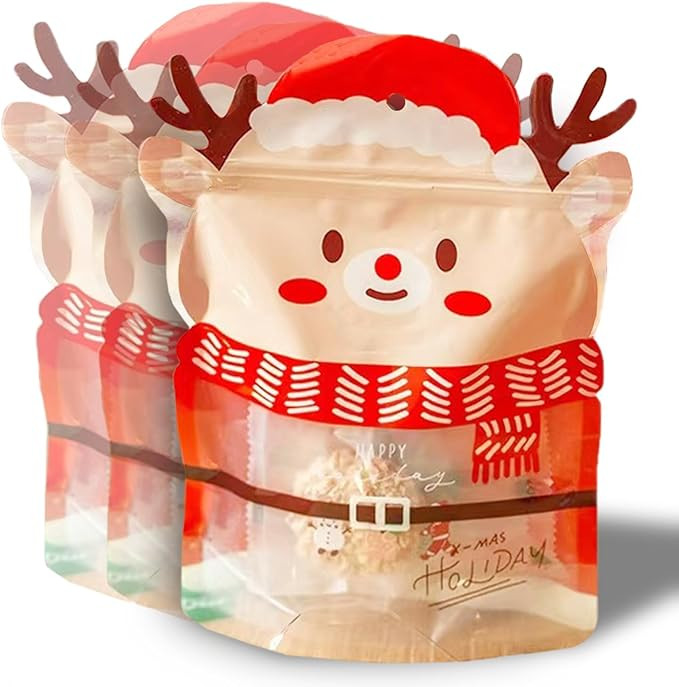 ESUOHYM Christmas Treat Bags For Kids Clear Ziplock Reusable Goodie Bag Xmas Sealable Bags With H... | Amazon (US)