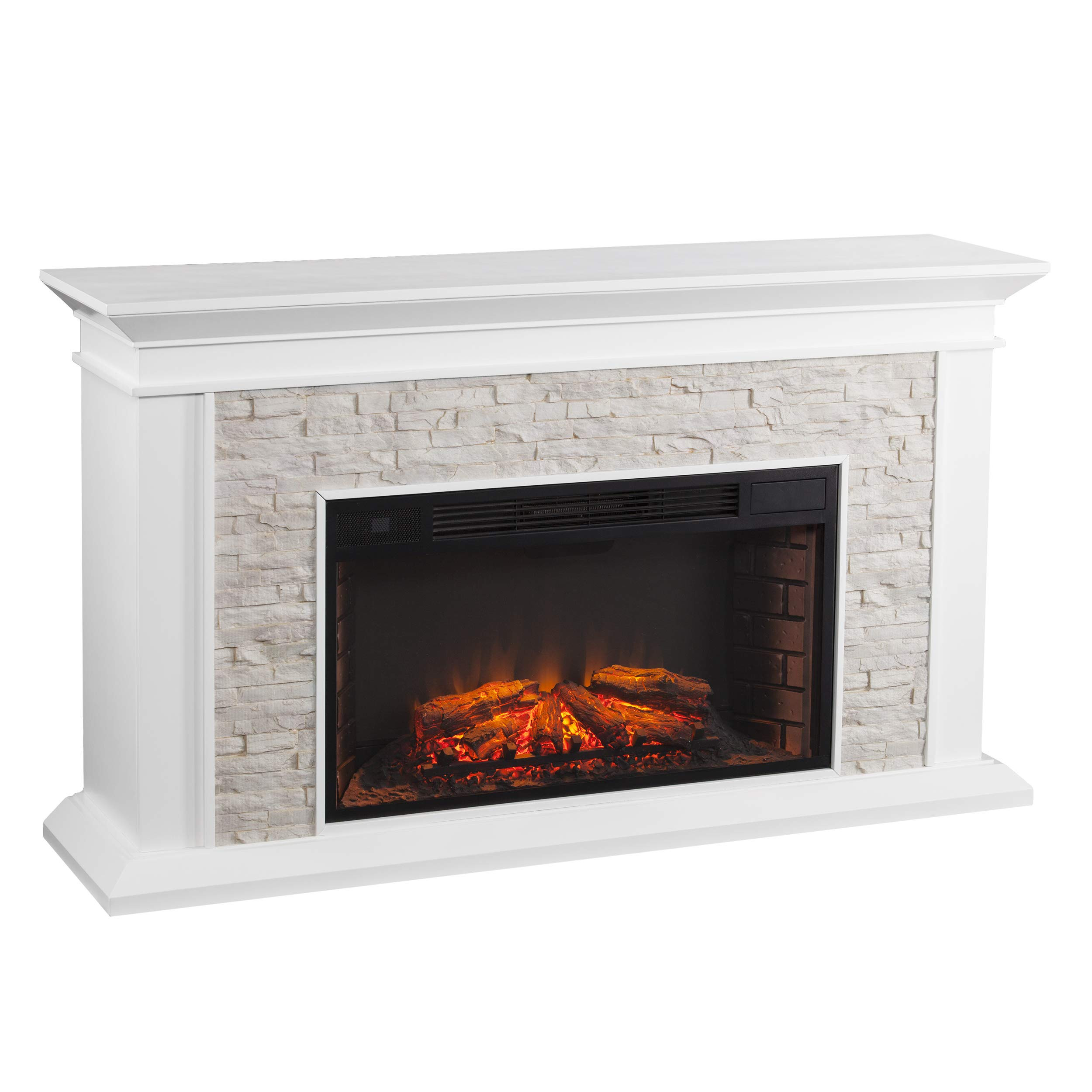 SEI Furniture Canyon Heights Faux Stacked Stone Electric Fireplace, White | Amazon (US)