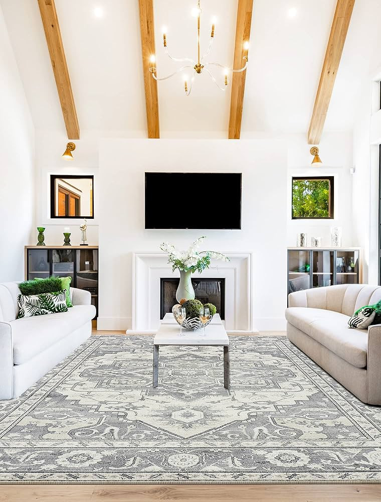 8x10 Area Rugs for Living Room Washable Stain Resistant No Crease Non Skid Rubber Backing - Bedro... | Amazon (US)