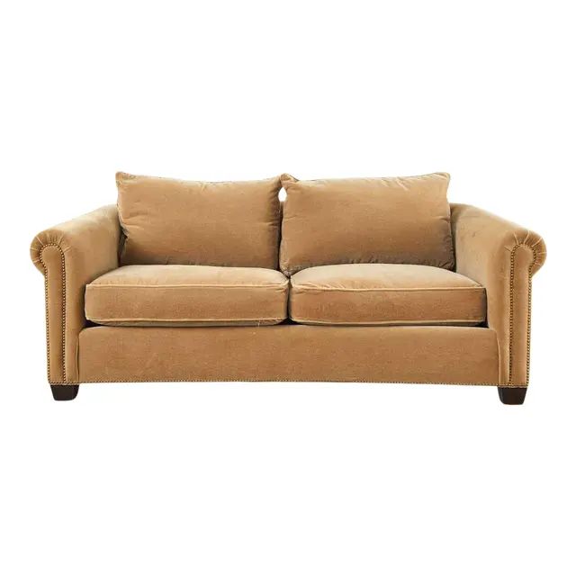 English Style Rolled Arm Camel Mohair Sofa Settee | Chairish
