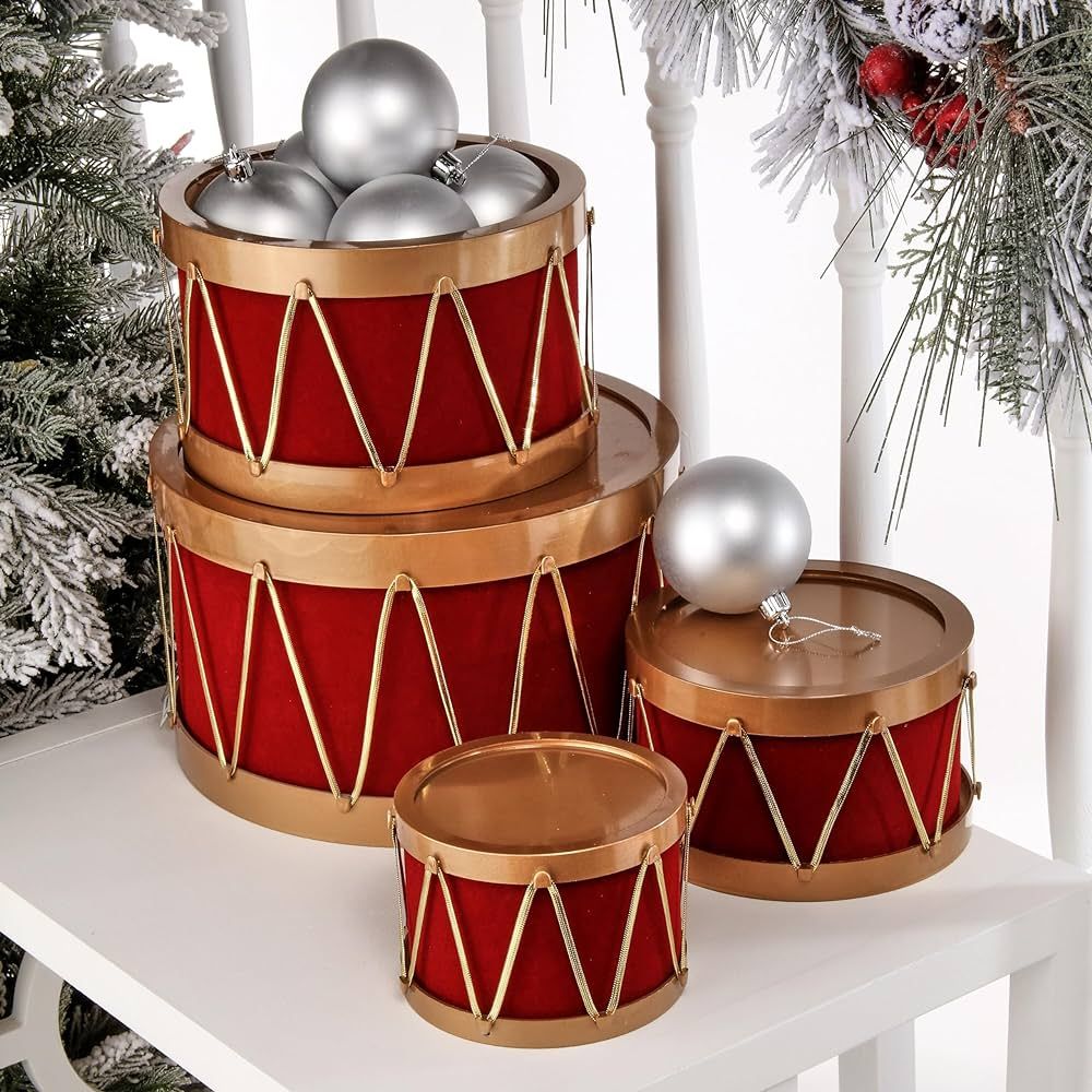 Regency International VP Flocked Drum with Rope Container, 4.5-11 Inches, Red, Christmas, Set of ... | Amazon (US)
