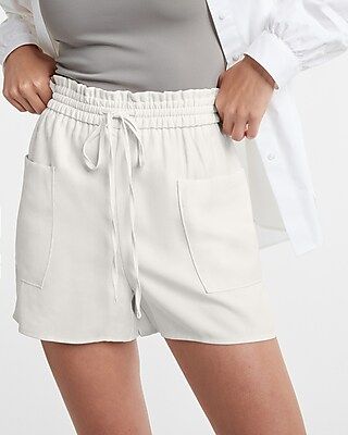 High Waisted Soft Drawstring Patch Pocket Shorts | Express