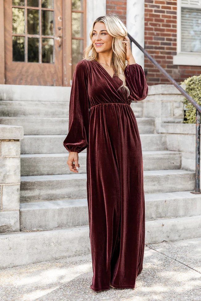 Cross Your Mind Plum Velvet Maxi Dress FINAL SALE | Pink Lily