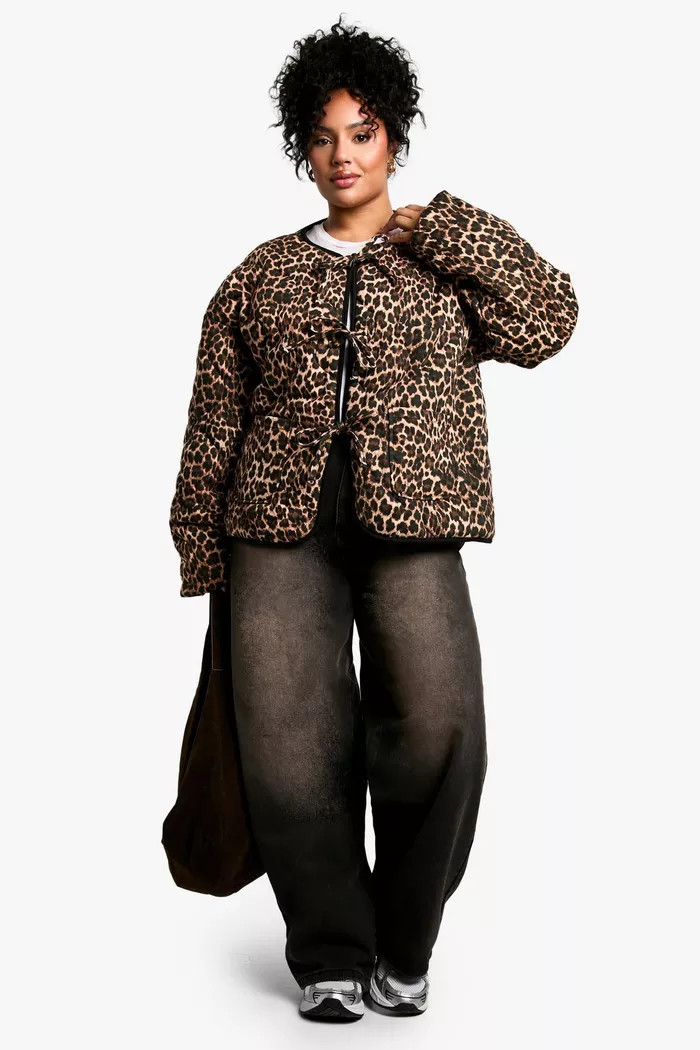 Plus Leopard Tie Detail Padded Jacket | boohoo (US & Canada)