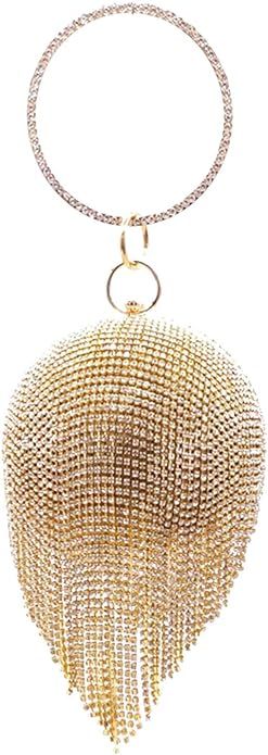 Lanpet Women Round Ball Crystal Evening Clutch Purse Tassel Wedding Party Handbags | Amazon (US)