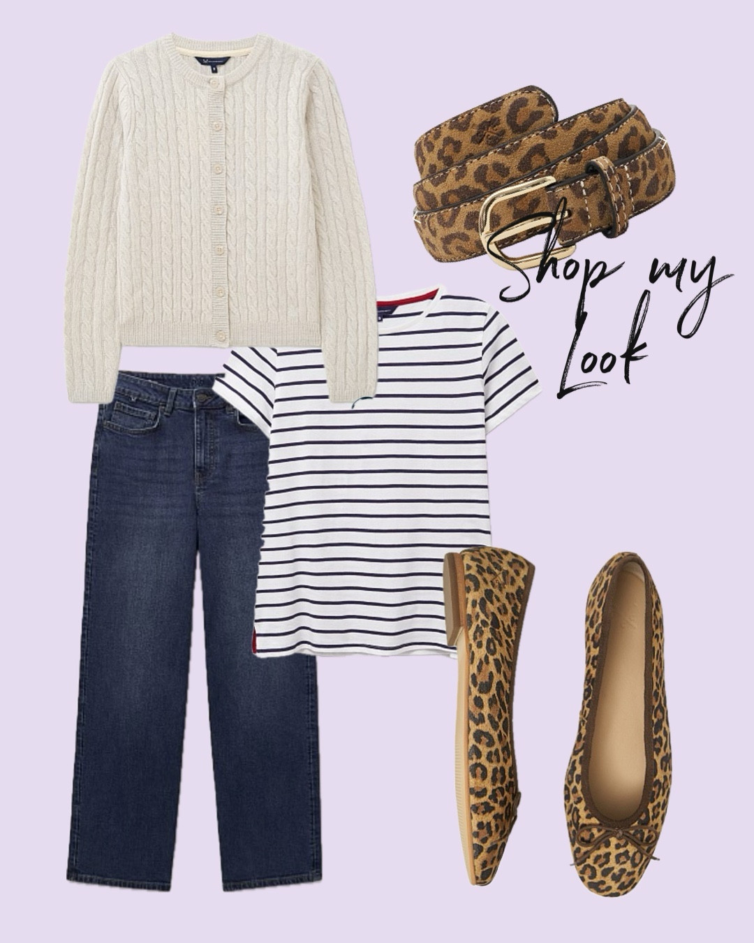My everyday pulled together look 
Wide leg jeans with a Breton T-shirt, neutral cable knit cardigan and leopard accessories.


#LTKspring #LTKuk #LTKwinter