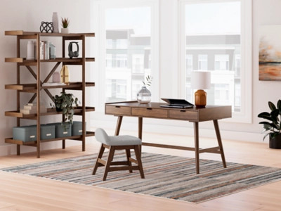 Lyncott Home Office Desk with Chair and Storage, Brown | Ashley