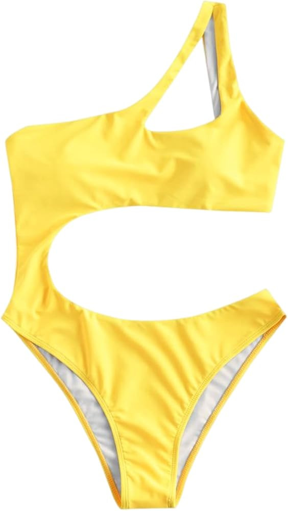ZAFUL Women's One Piece Swimsuit Irregular Beauty Cutout Ribbed One Shoulder Sexy Swimwear | Amazon (US)