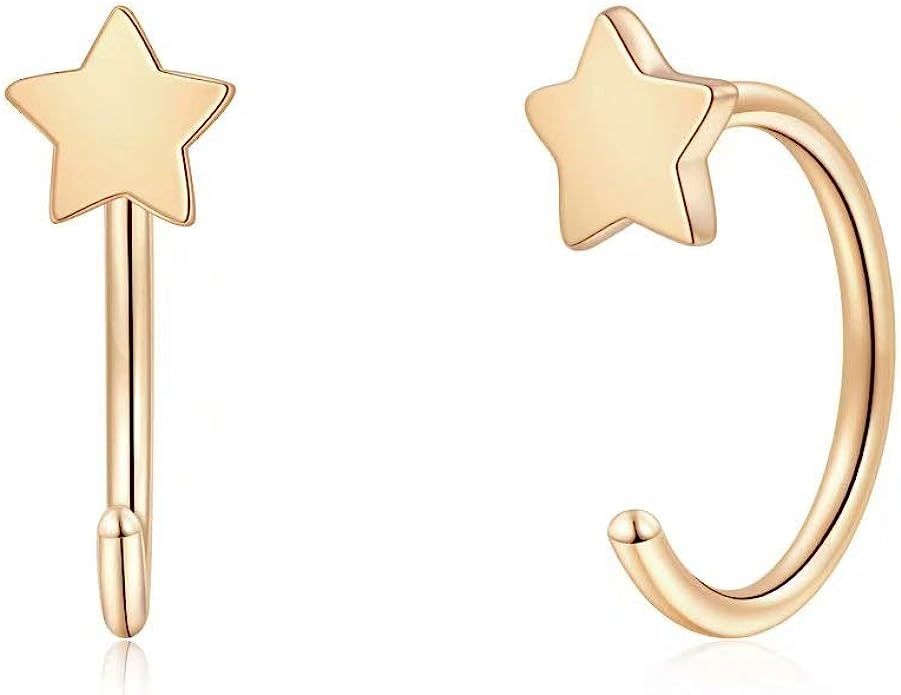925 Sterling Silver Earrings for Women, Tiny Cubic Zirconia Bar Ball Star Moon Open Huggie Hoop E... | Amazon (US)