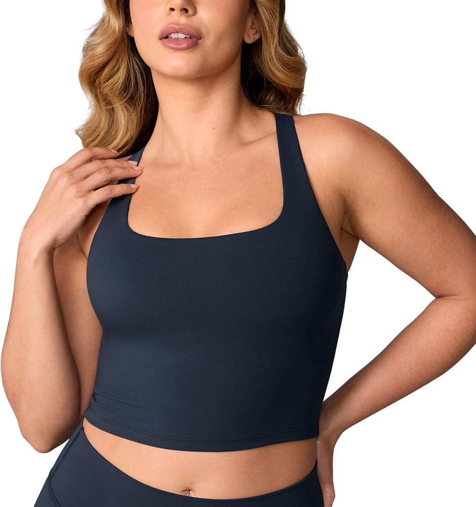 UNISSU Hugcurve Adjustable Racerback Longline Sports Bras Square Neck Padded Yoga Workout Crop Ta... | Amazon (US)