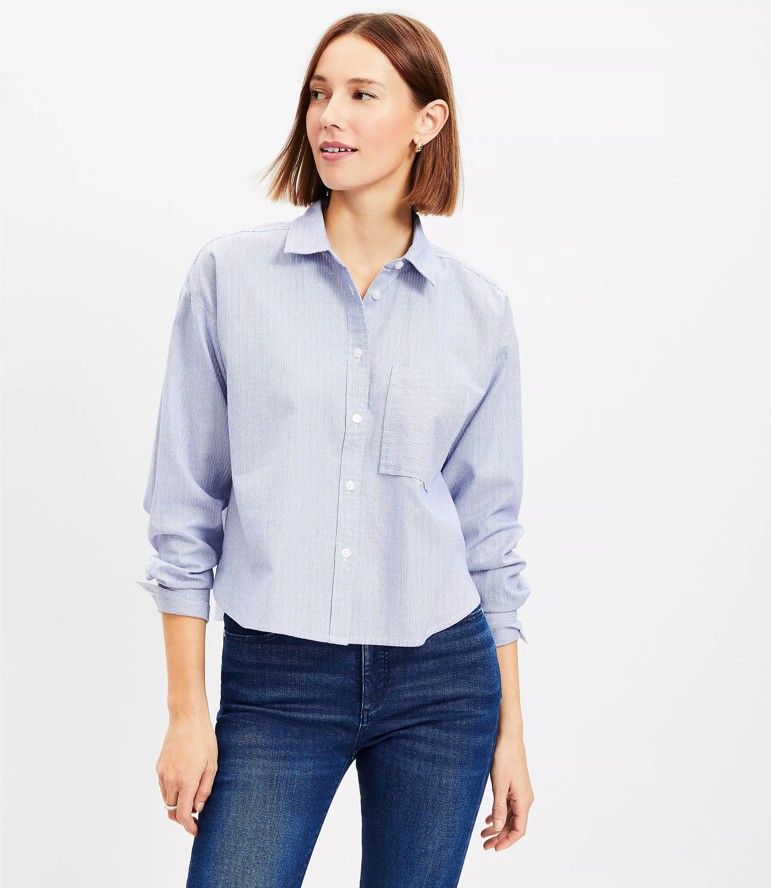 Striped Cotton Modern Pocket Shirt | LOFT