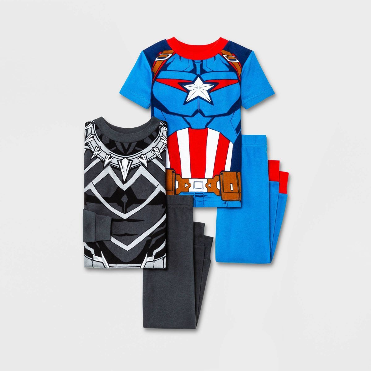Toddler Boys' 4pc Marvel Black Panther and America Captain Snug Fit Pajama Set - Black | Target