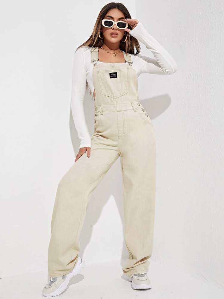 Patched Detail Pocket Front Denim Overalls Without Tee | SHEIN