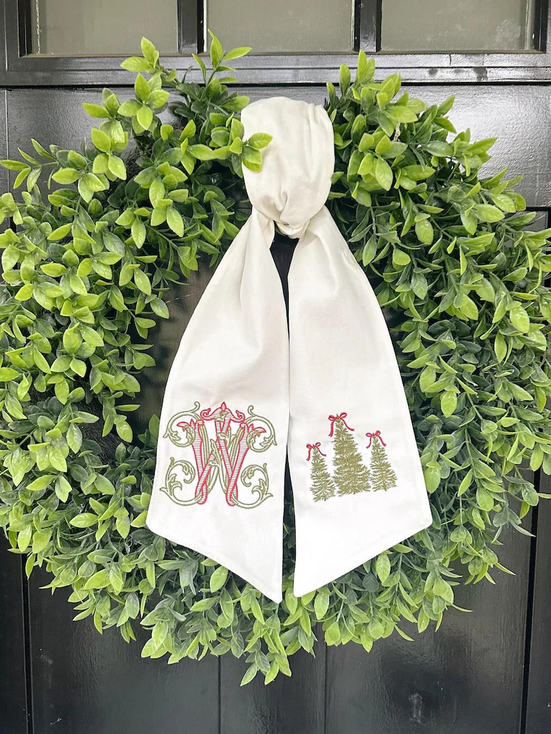 Christmas Wreath Sash | Monogrammed Christmas Tree Holiday Decor | Embroidered Christmas Decor Gi... | Etsy (Global)