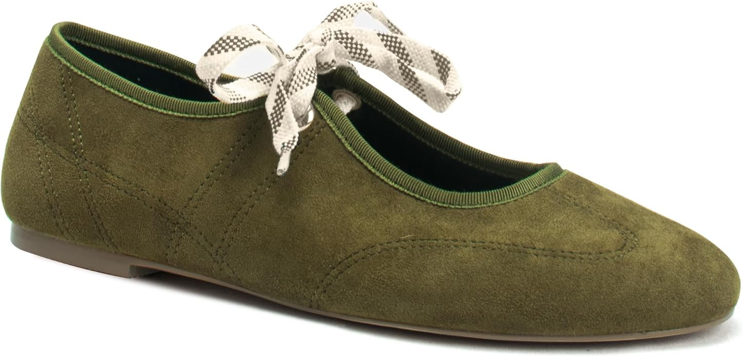 Lace up Ballet Flats for Women Round Toe Cute Slip on Soft Mary Jane Flats Casual Ballerina Shoes | Amazon (US)