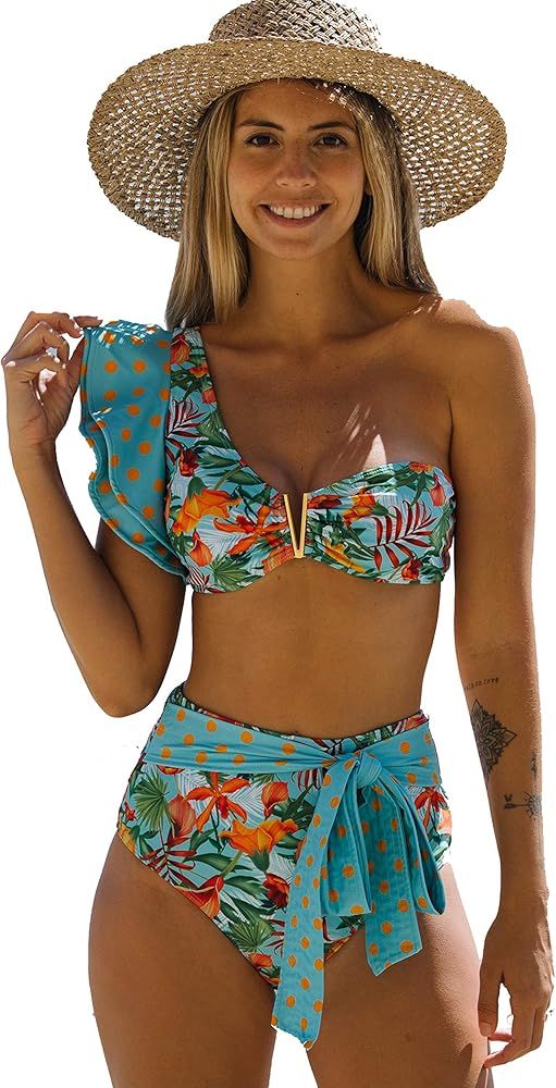 Telaura High Waist Flounce Bikini Set Women Swimsuit Beachwear | Amazon (US)