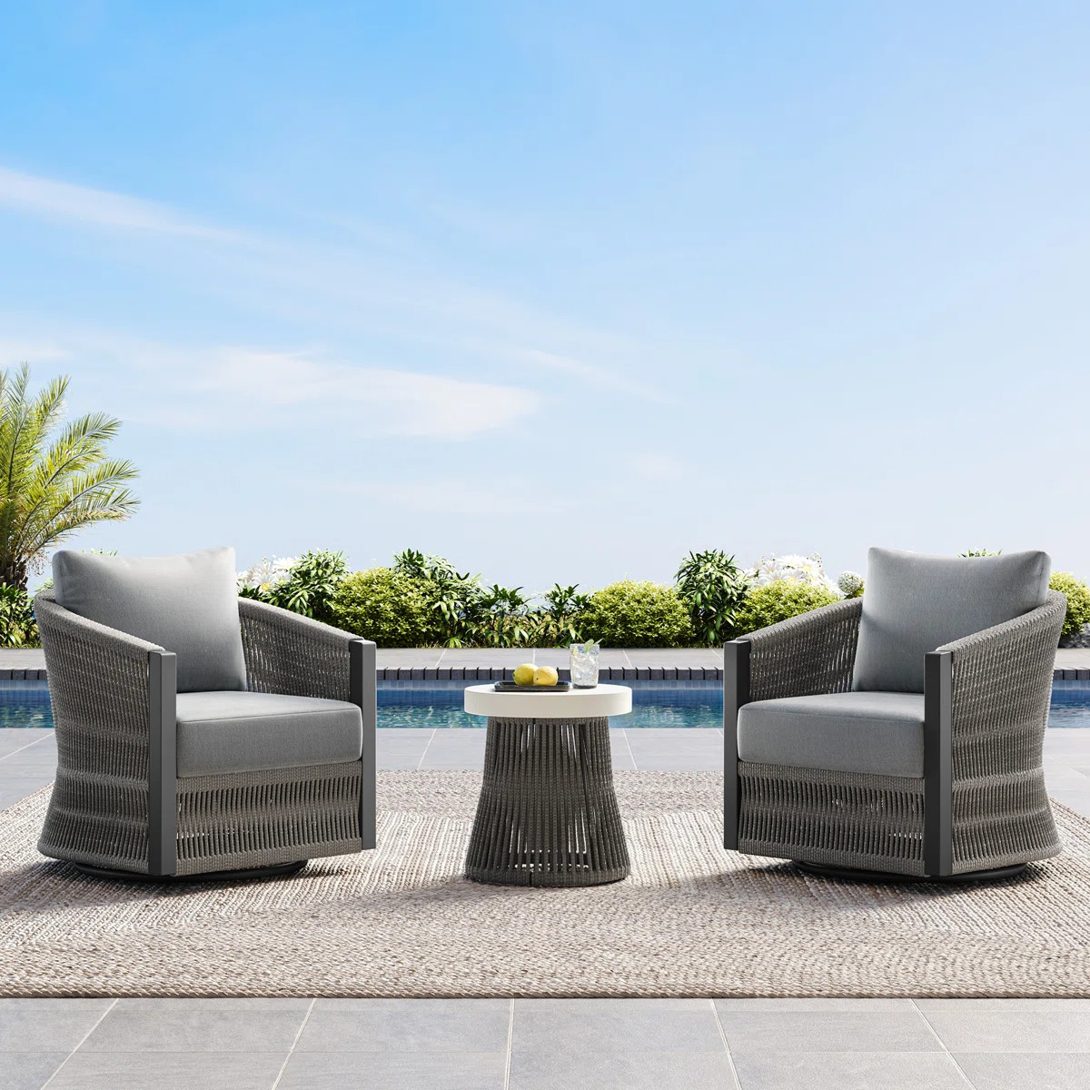 2-Person Outdoor Swivel Seating Group With Cushions | Wayfair North America