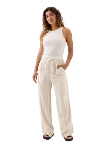 GAP Womens Wide Leg Linen Pull On Pant Khaki Stripe XXL | Amazon (US)