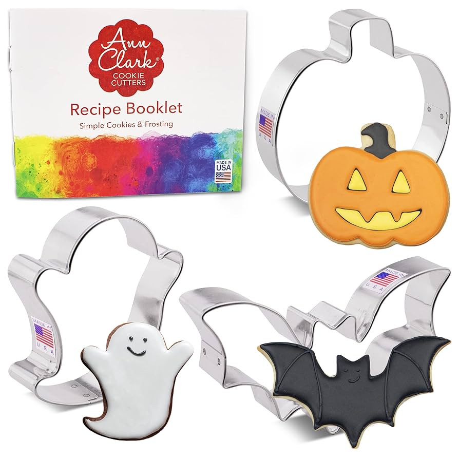 Halloween Cookie Cutters 3-Pc. Set Made in USA by Ann Clark, Pumpkin, Ghost, Bat | Amazon (US)