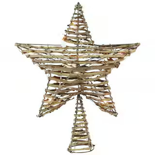 Northlight 11.5 in. Natural Brown Rattan Star Christmas Tree Topper - Clear Lights 32606352 - The... | The Home Depot