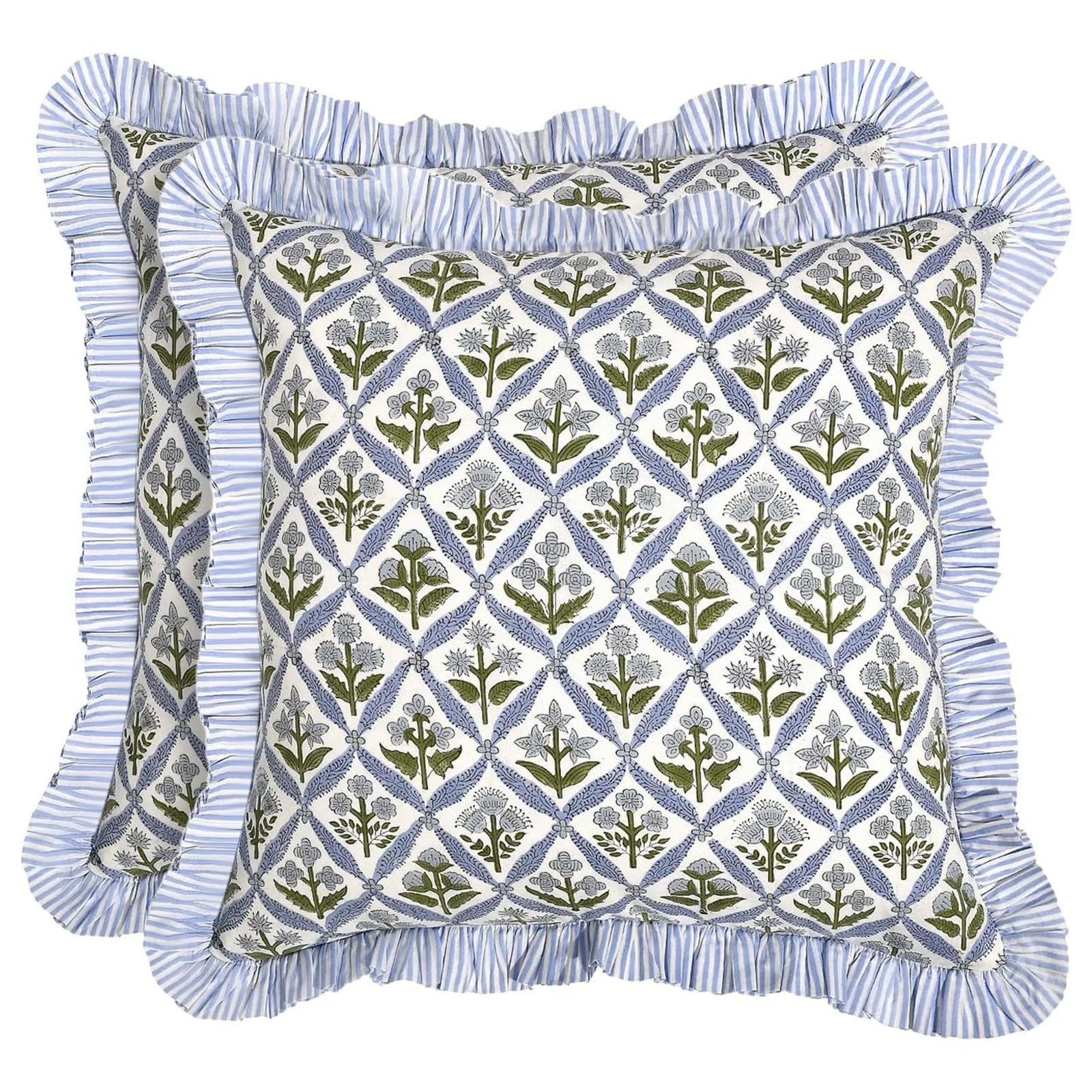 2Pcs Flower Print Pillow Case With Ruffled Edges Detailing Breathable Polyester Cushion Cover for... | Walmart (US)