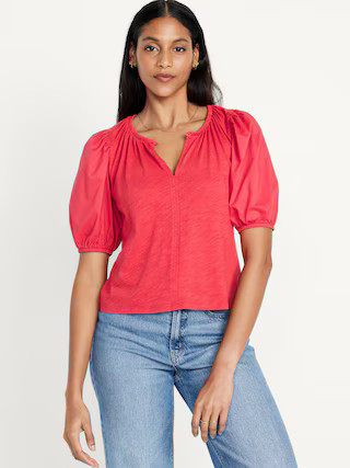 Puff-Sleeve Slub-Knit Top | Old Navy (US)