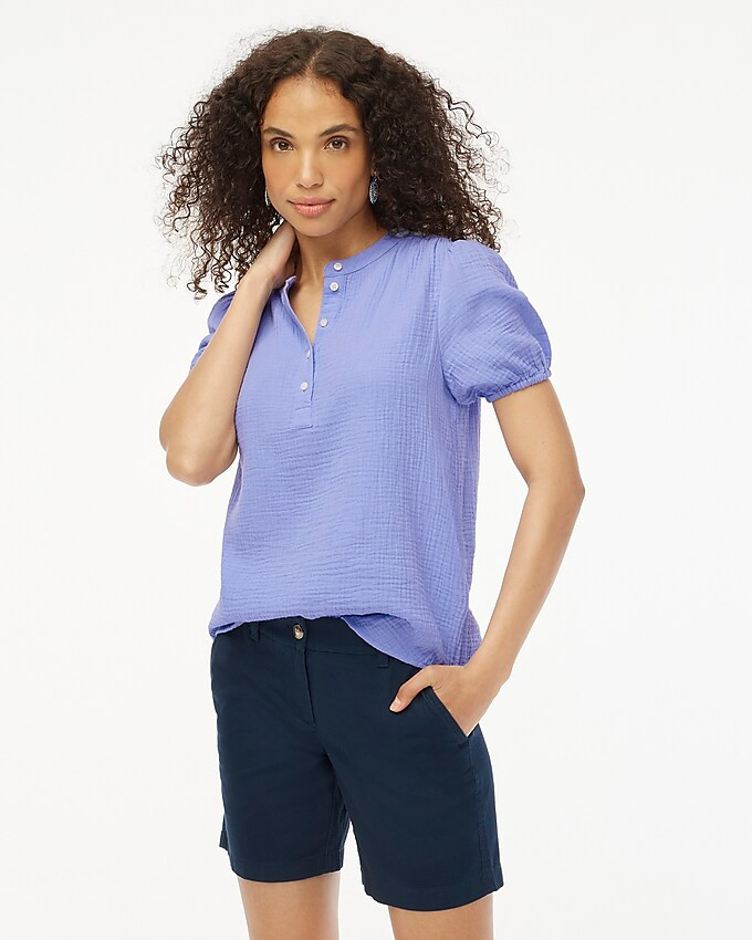 Short-sleeve gauze top with puff sleeves | J.Crew Factory