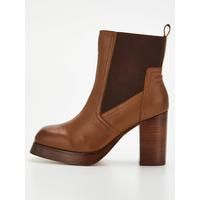 Real Leather Platform Chelsea Boot With Stack Heel - Brown | Very (UK)