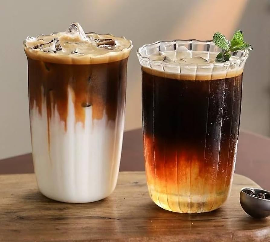 Amazon.com: SiegenPro 2 Pcs Drinking Glasses Coffee Cup, 13oz Glassware Set, Cocktail, Iced Coffee Glasses, Beer Glasses, For Cappuccino, Caramel, Soda, Tea, Milkshake, Juice, Gift\uff08Retro Vertical-Grained glass\uff09 : Home & Kitchen | Amazon (US)