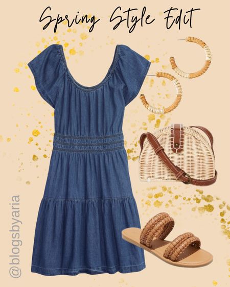 This denim dress is perfect for Spring!! Pair it with a woven bag, neutral sandals and neutral earrings or dress it up with something more colorful!! Spring dress. Spring outfit. Neutral sandals. Woven sandals. 

#LTKstyletip #LTKSeasonal #LTKFind