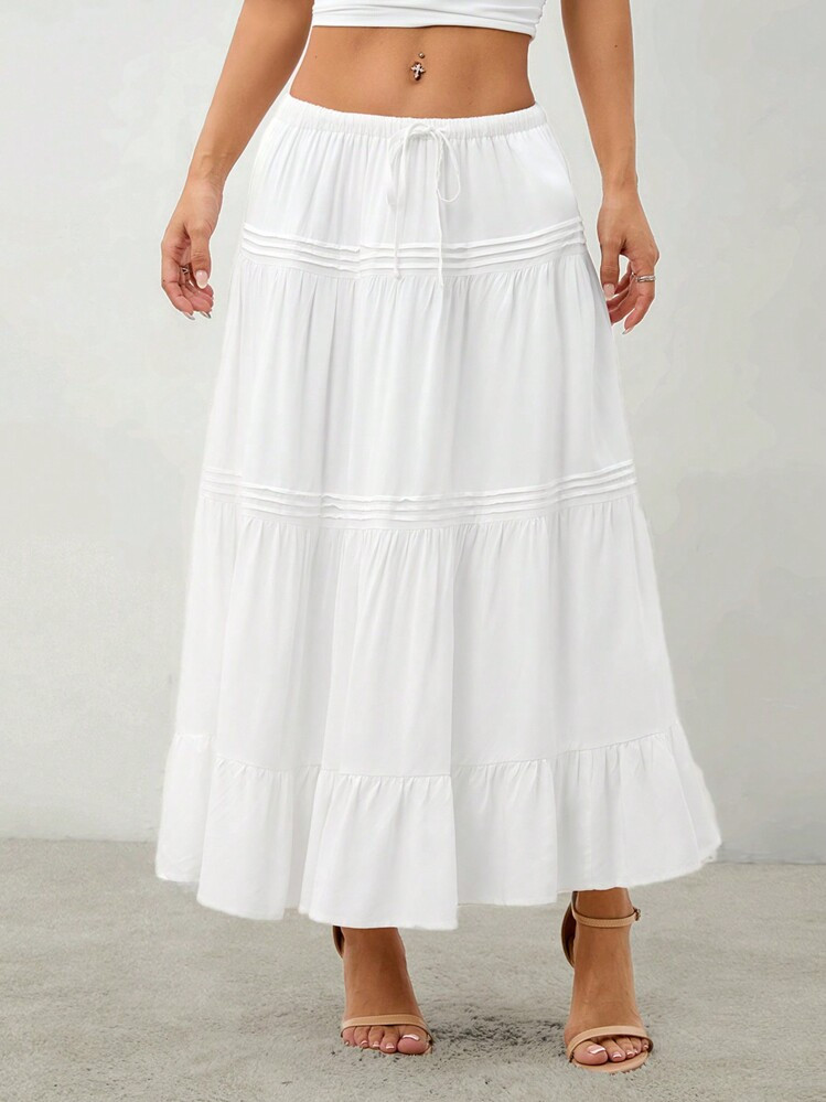 SHEIN PETITE Women Plain And Simple Everyday Pleated Skirt | SHEIN