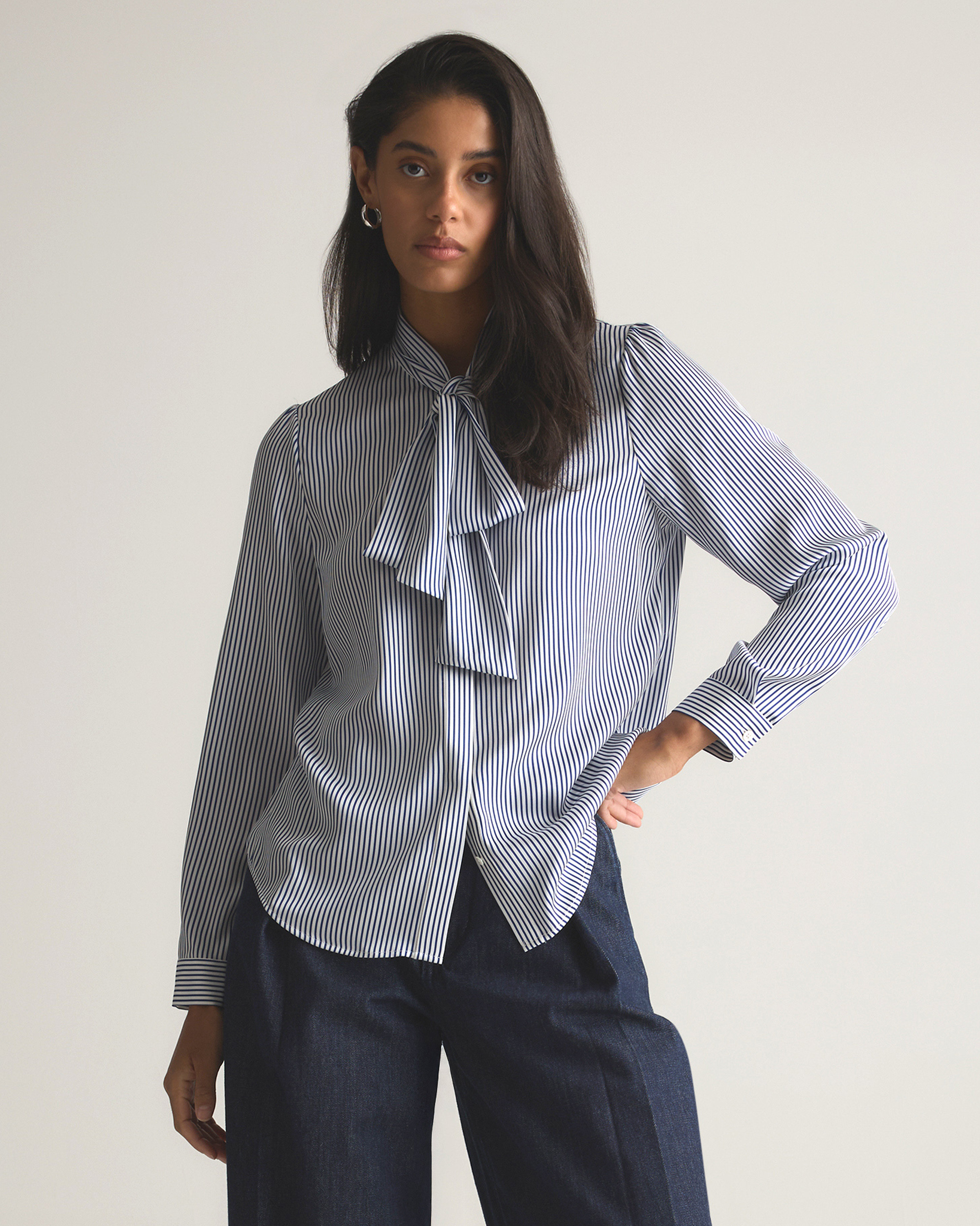 Washable Stretch Silk Tie Neck Blouse | Quince