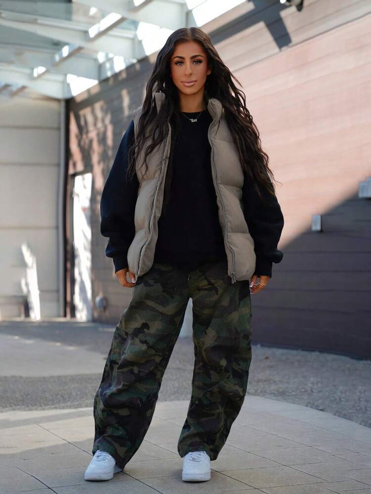 SAYEHFBABY Women's Casual Washed Camouflage Flared Jeans | SHEIN