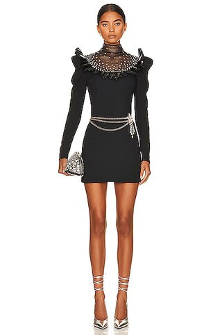 Crystal Embellished Crepe Wool Mini Dress | FWRD 