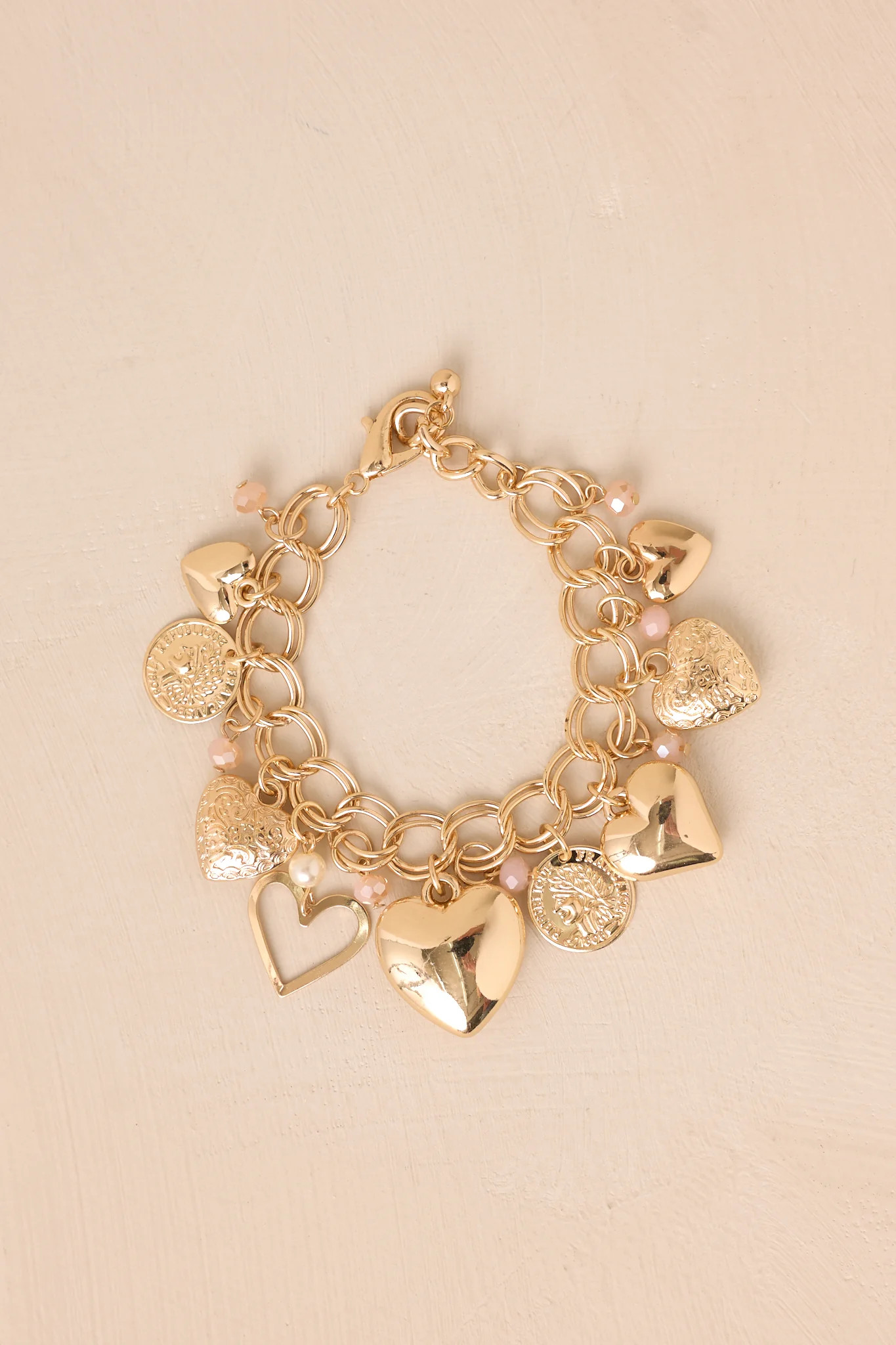 Be Mine Gold Heart Charm Bracelet | Red Dress