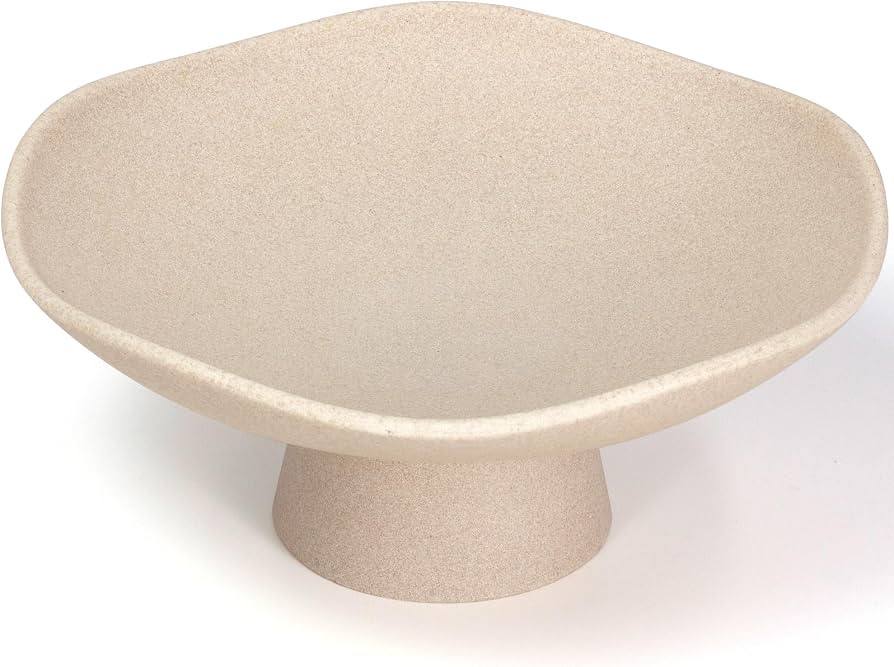 Resin Pedestal Bowl, Wavy Decorative Bowl for Table Decor, Beige | Amazon (US)