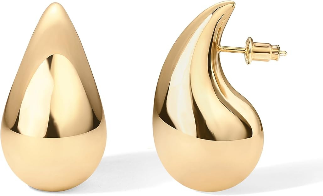 PAVOI 14K Gold Plated 925 Sterling Silver Post Teardrop Chunky Hoop Earrings - Lightweight Drop E... | Amazon (US)