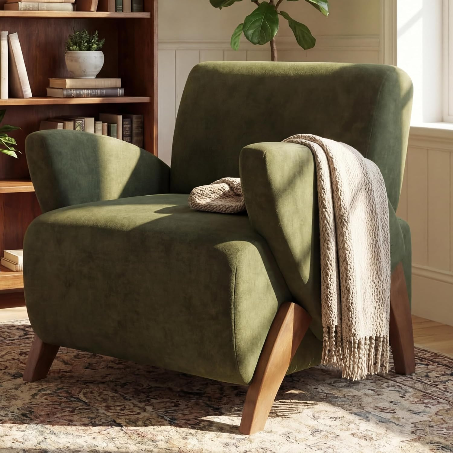 KEIKI Comfy Velvet Armchair, Luxury Accent Reading Gaming Arm Chair with Birch Legs, Oversized De... | Amazon (US)