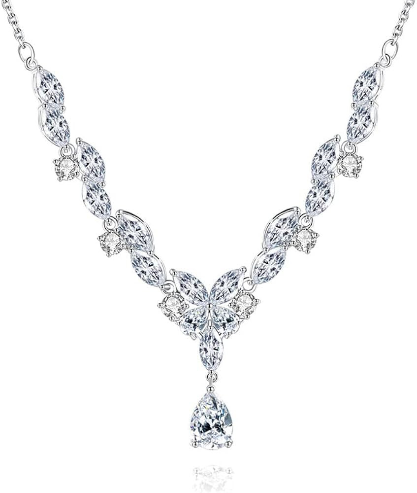 14K Gold Natural Crystal Pendant Necklace for Women,Dainty Tear Drop Shape Crystal Flower Chain N... | Amazon (US)